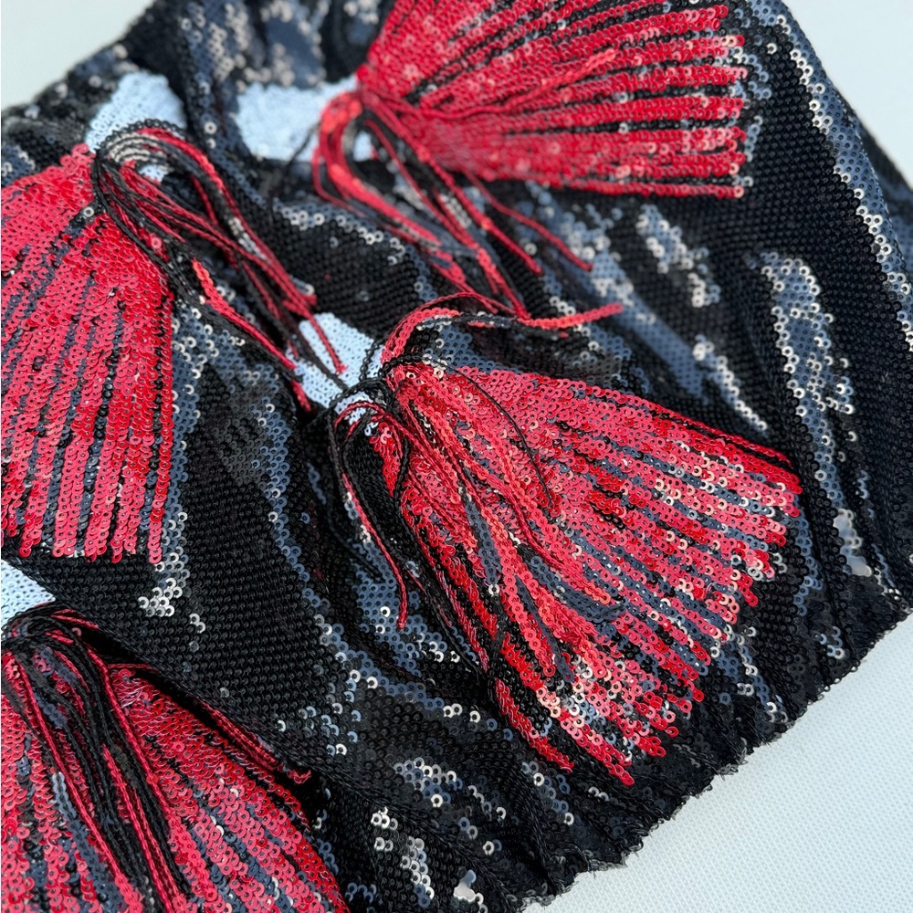 QUEEN OF SPARKLES Black and Red Sequin Crop Top - Size S - Picture 8 of 16